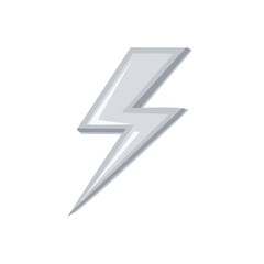 Silver metallic lightning bolt icon representing power, energy, and speed