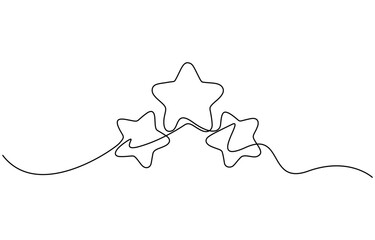 Continuous one line drawing of Three stars vector, Illustration isolated on transparent background. Editable stroke