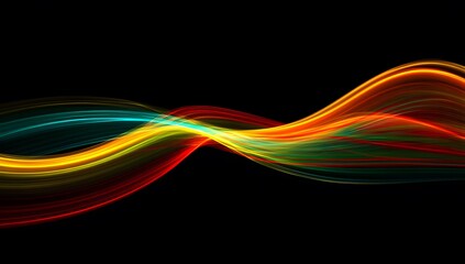 Abstract multicolor light wave on black background with glowing motion effect
