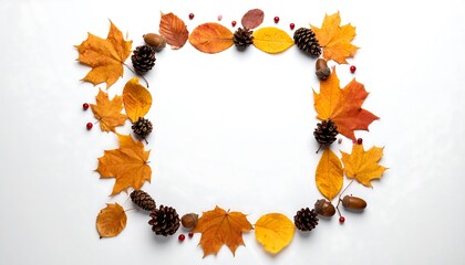 Autumnal Frame - A Square of Fall Leaves and Pinecones.