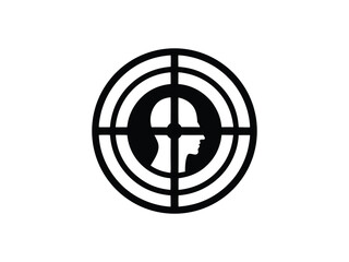 Target symbol with a single human profile facing right crosshairs scope