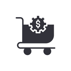 Shopping Cart with Dollar Gear Symbol Economy Icon