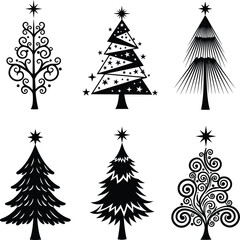 Obraz premium 🎄 Set of Christmas tree icons featuring winter fir and pine illustrations for holiday design and New Year celebration