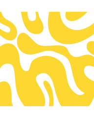 Minimalist abstract vector background featuring bold, fluid organic shapes in vibrant Illuminating Yellow against a muted light gray backdrop. This seamless pattern evokes a retro, groovy, or psychede