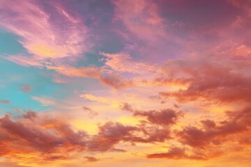 Obraz premium Beautiful sunset with vibrant colors and clouds, blending pink, purple, and orange hues, evoking serenity and harmony in nature's stunning landscape. Perfect for relaxation themes and art projects