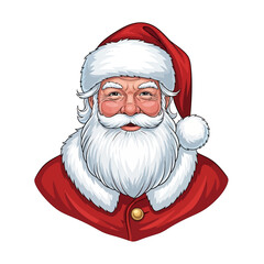A cartoon illustration of santa claus with a red hat and coat on a white background portrait view