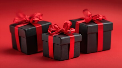 Obraz premium elegant black gift boxes red bows