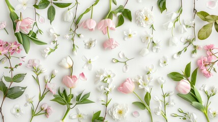 Beautiful spring floral composition with pink and white blossoms