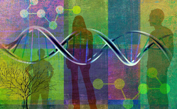 People connected by double helix