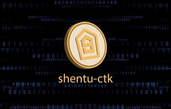 shentu-ctk cryptocurrency logos on digital background. 3d illustrations.