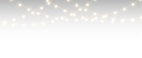 Christmas illustration with shining bulb garland forming a clean holiday light border vector design.