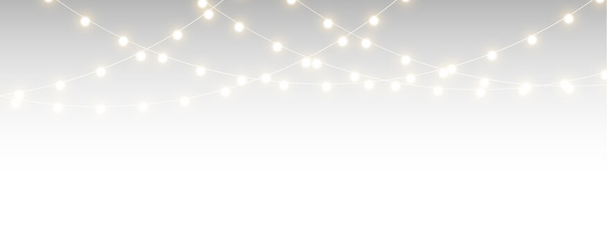 Christmas illustration with shining bulb garland forming a clean holiday light border vector design.