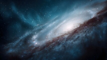 Luminous spiral galaxy with cosmic dust lanes and nebulae in deep space