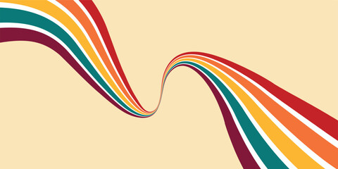 Stripe rainbow groovy background. Vintage line rainbow psychedelic background.  Retro line poster in  groovy colors