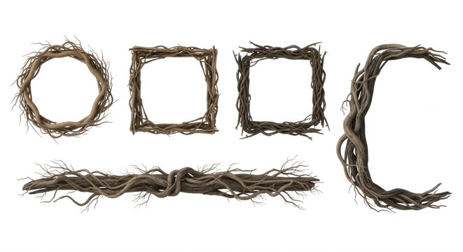Twisted vine frames and branches isolated on a transparent background