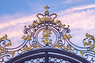 St. Petersburg, Russia - January 05, 2025: View of the gilded lattice of the Catherine Palace in...