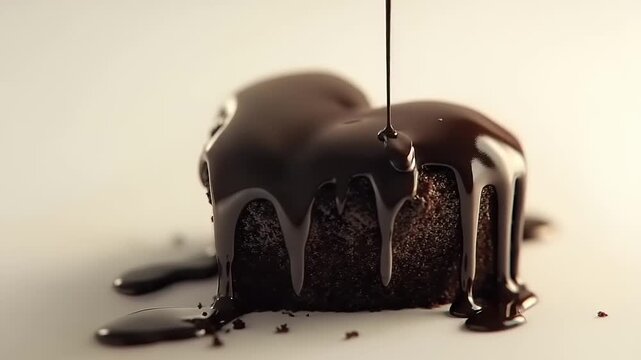 Rich dark chocolate ganache dripping down small heart shaped cake