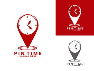 Time locations logo design icon. Time with pin maps logo design vector template