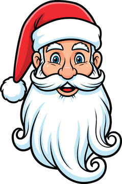 Santa Claus Portrait Vector Illustration Cheerful Happy Face on Isolated transparent background