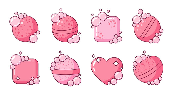 Cute Pink Bath Bombs with Bubbles Illustration.