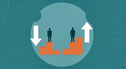 Dynamic financial growth illustrated by rising coin stacks and upward arrow, symbolizing upward financial trajectory and economic prosperity