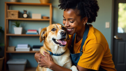 Diverse Care: Volunteer's Warm Hug for a Happy Rescue Dog