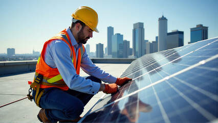 Safety First: Professional Technician on Solar Installation