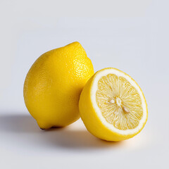 Fresh lemon and half lemon isolated on clean background