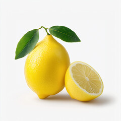 Organic lemon fruit with natural leaf and citrus slice
