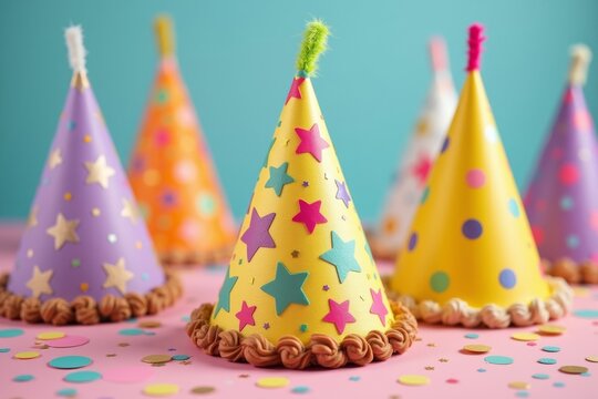 Virtual Birthday Celebration with Vibrant Party Hats: Adding Color and Festivity to Your Online Party with Friends and Family. - Powered by Adobe