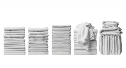 White folded textiles stacked neatly isolated on a transparent background