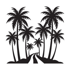 Palm Tree Avenue Along Sandy Beach Silhouette © MA