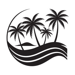 Wavy Palm Tree Line By Ocean Silhouette