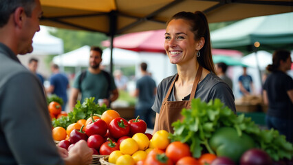 Friendly Faces of the Market: Vendor Interaction at a Vibrant Produce Stall
