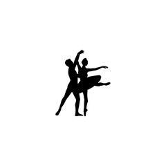 Elegant silhouette of a male and female ballet dancers in a graceful pose on white background