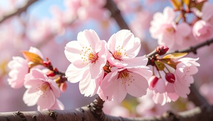 Obraz premium Closeup of Beautiful Pink Cherry Blossoms.