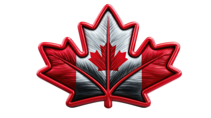 Canada's Emblem: A detailed rendering of the iconic Canadian maple leaf, prominently displaying the nation's colors, showcasing the pride and heritage of Canada.