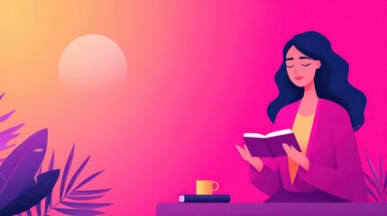 Calm female executive practicing gratitude journaling and meditation