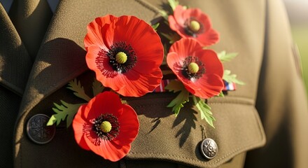 Poppies adorn military uniform remembrance day