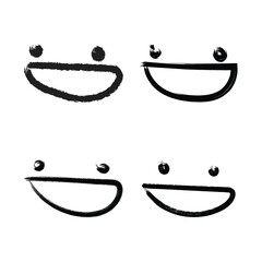 Four simple hand drawn smiley faces with different expressions on a white background