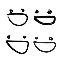 Four simple hand drawn smiley face emoticons with different expressions on a white background