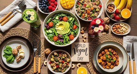 Vegan feast featuring colorful bowls