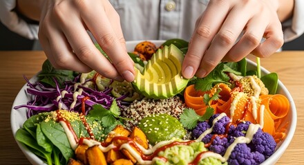 Vibrant veggie bowl artfully assembled healthy eating