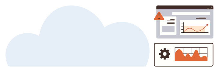 Cloud graphic with interface visuals showing graphs, alerts, and settings. Ideal for data monitoring, cloud technology, tech infrastructure, automation, business analysis, IT operations simple flat © robu_s