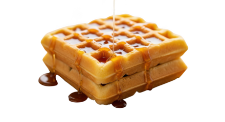 Stack of waffles with syrup isolated on transparent background