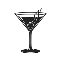 Classic Martini Cocktail Glass with Cherry and Twist Design Illustration