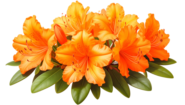 A vibrant cluster of orange flowers with green leaves on a black background