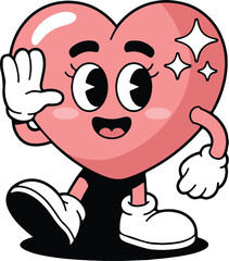 Obraz premium Pink heart character waving hello with sparkling eyes vector