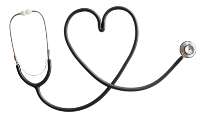Medical stethoscope arranged in heart shape design, isolated on transparent background