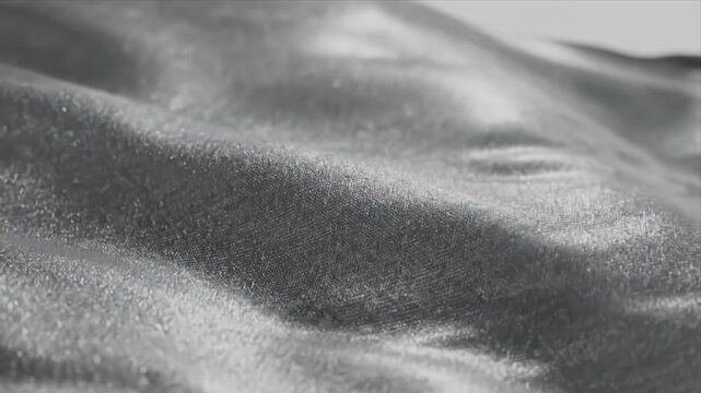 Dynamic Close-Up of Flowing Grey Fabric with Detailed Texture Abstract Organic Material Movement Creating Gentle Ripples and Subtle Shadows Elegant Textile